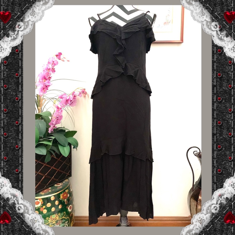 Parker Ruffle Tiered Black Hi-Low Dress